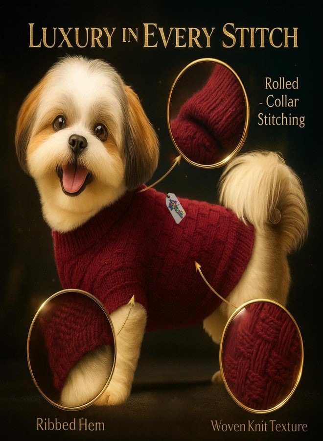 ويستيرن إرا كنزة صوفية محبوكة يدويًا للكلاب من سلالة شيه تزو، مستوحاة من العصر الغربي | طقم ملابس دافئ وناعم للكلاب في الطقس البارد | كنزة مريحة برقبة عالية قابلة للتمدد | ملابس مريحة للحيوانات الأليفة في الشتاء | ملابس أنيقة | لون عنابي - Image 5